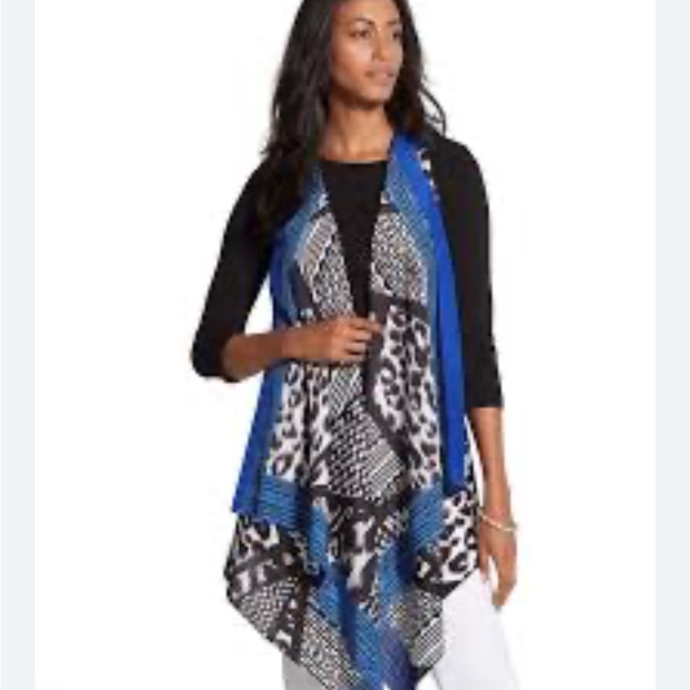 Chico's animal scroll‎ asymmetrical Black vest 1